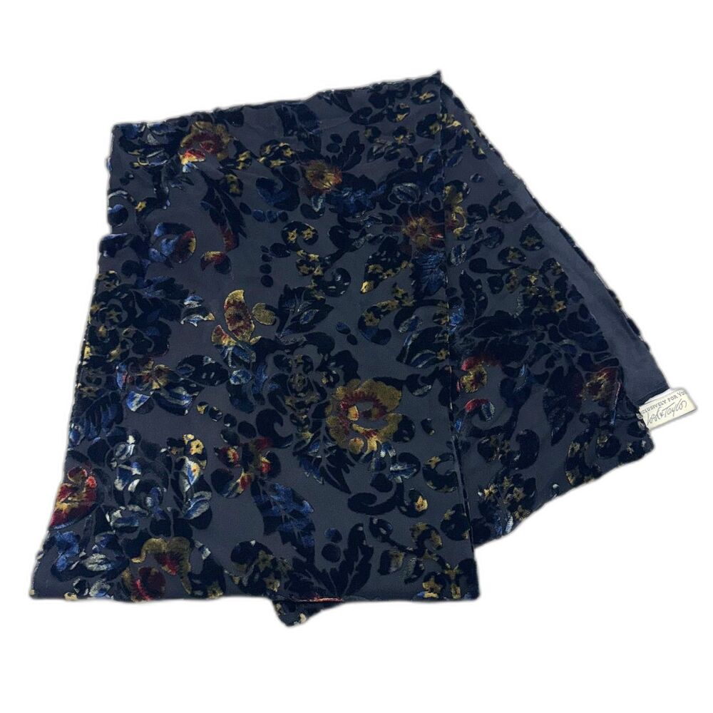 Vintage Lord & Taylor Floral Burn Out Velvet Silk Lining Scarf - Black/Multi